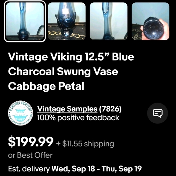 Viking - Rare - Charcoal Blue Leaf 13"H Swung Vase - Picture 8 of 8